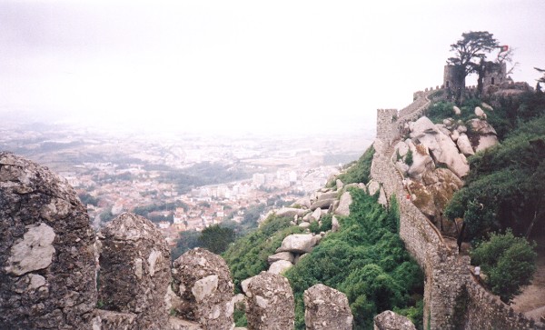 The walls of the Moorish Castle, perched atop the hill above Sintra