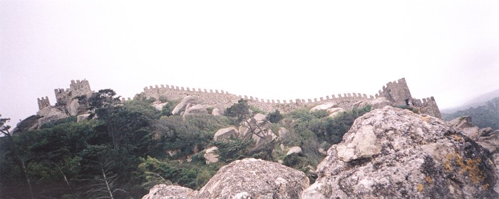 A fine image of the long line of ramparts seen on the opposite side of the castle