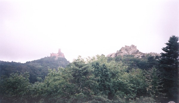 Looking back at the Pena Palace and Moorish Castle from the footpath zig-zagging down the hill