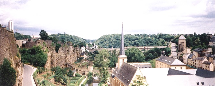Looking back at the Bock Casemates to the left, and the picturesque valley below