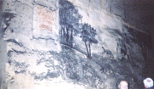 One of the large murals covering the walls inside the Zonneberg cave system